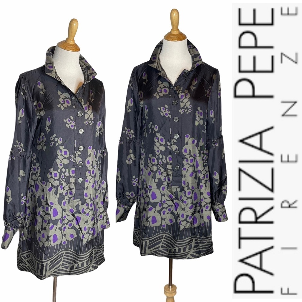 Patrizia Pepe Firenze Purple Silk Shirt Dress 44